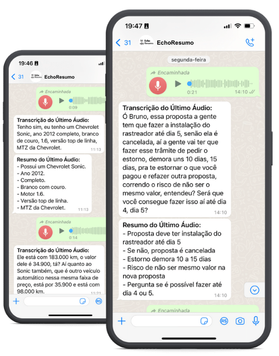 EchoResumo no WhatsApp com transcrição e resumo